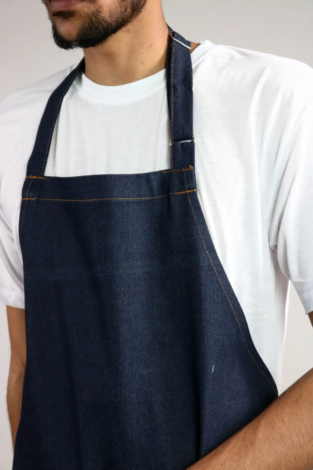 Close-Up of Classic Denim Bib Apron