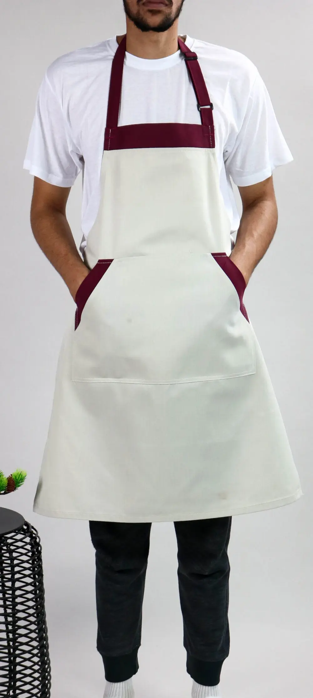 Man Wearing Two Tone Bib Apron