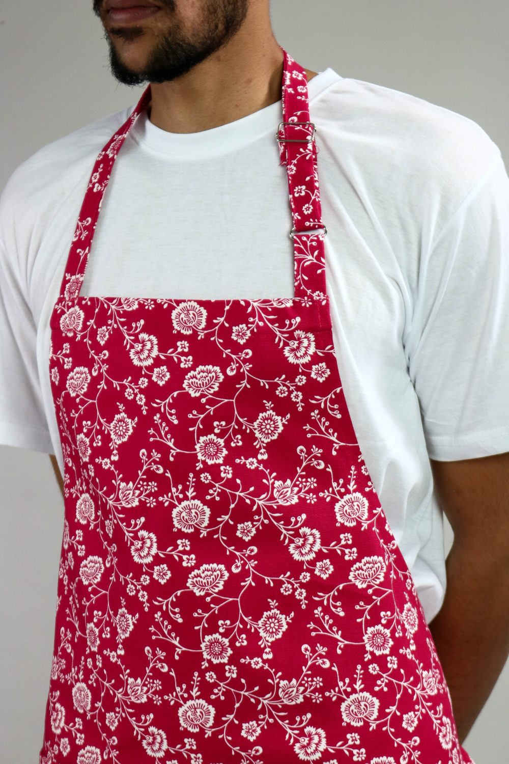 Man Wearing Kitchen Aprons Red Floral