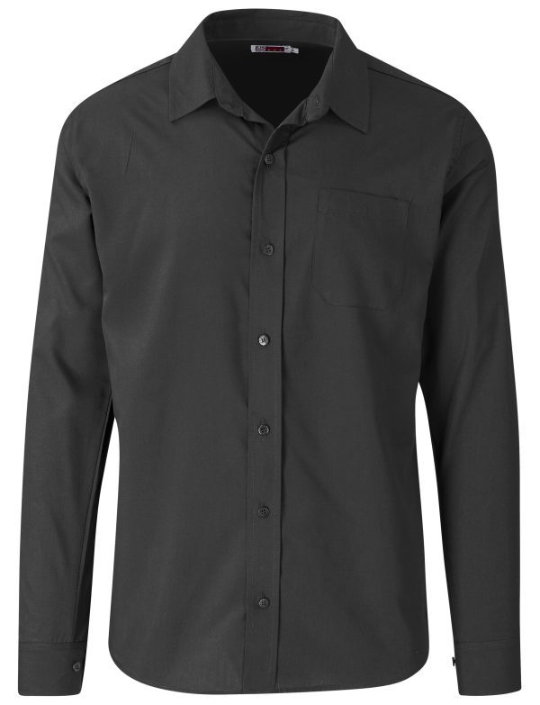 Mens Lounge Shirt Long Sleeve Black Front View